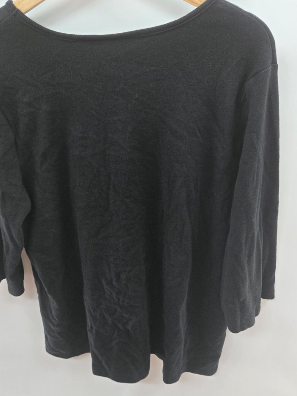 Quacker Factory Black Beaded Christmas Trees 100% Cotton 3/4th Sleeved Top 1x - Picture 2 of 11